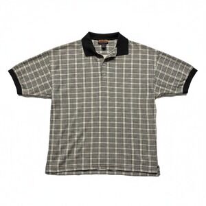 Highland Outfitters Mens Polo Shirt Size L Retro Beige Plaid 100% Cotton Collar